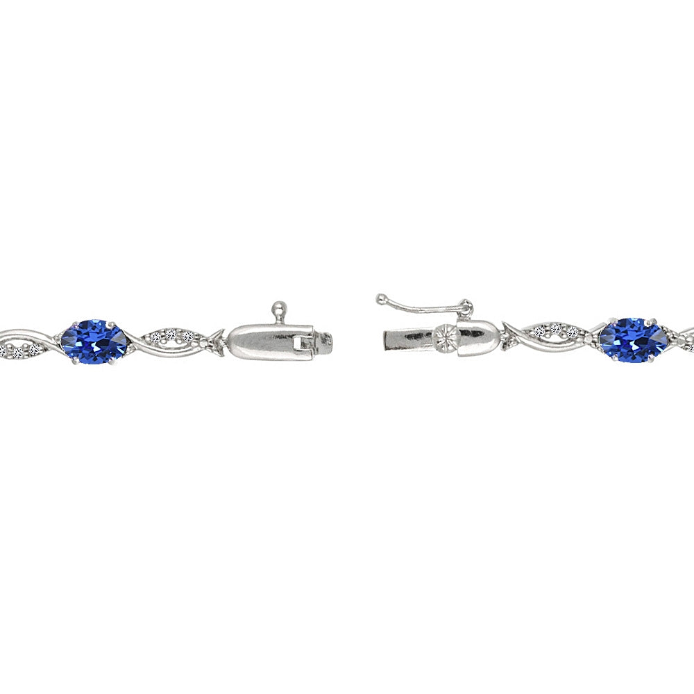 Sterling Silver Blue 6x4mm Oval-Cut Tennis Bracelet Made with Swarovski Crystals-2