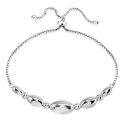 Sterling Silver Polished Oval Bead Adjustable Pull-String Box Chain Bolo Bracelet