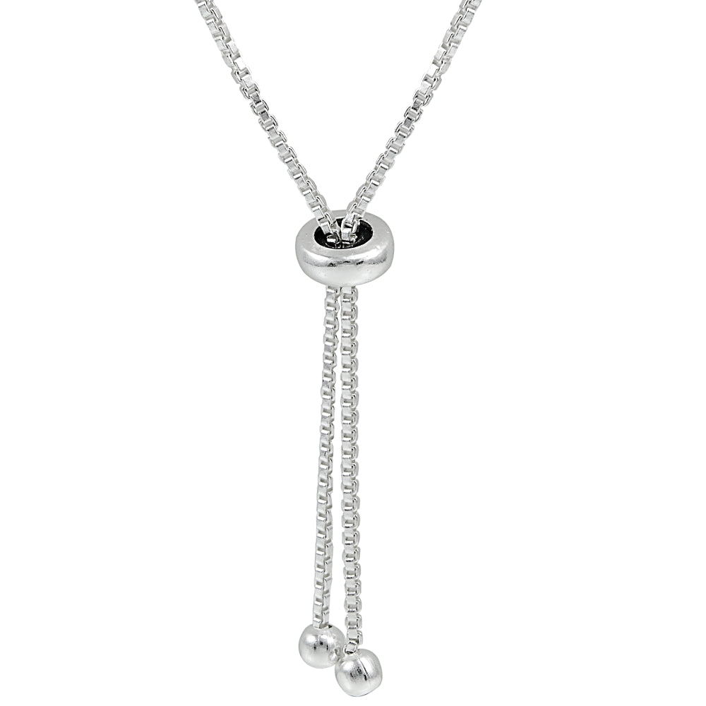 Sterling Silver Polished Oval Bead Adjustable Pull-String Box Chain Bolo Bracelet-2