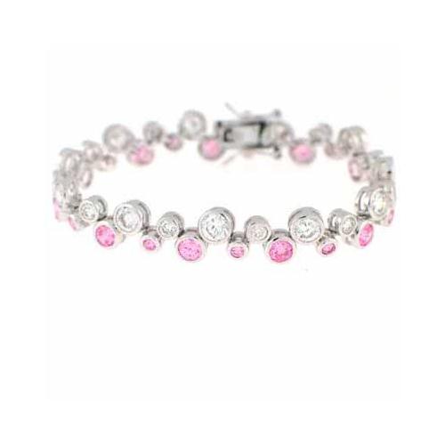 Sterling Silver Pink & Clear CZ Designer Inspired Bubble Bracelet