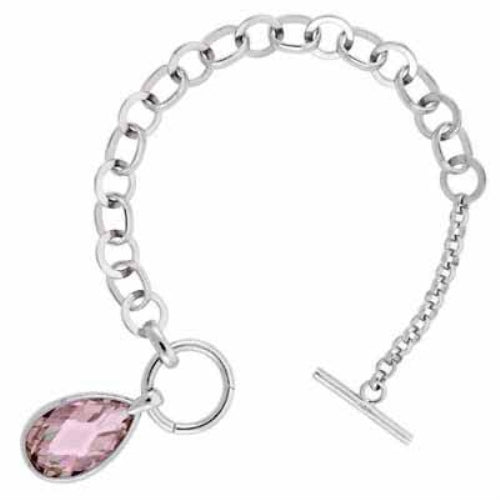 Sterling Silver Bracelet with Pink Cubic Zirconia teardop Charm