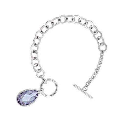Sterling Silver Bracelet with Lavender Cubic Zirconia teardop Charm