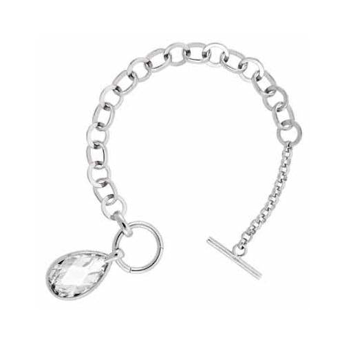 Sterling Silver Bracelet with Created Diamond CZ  teardop Charm