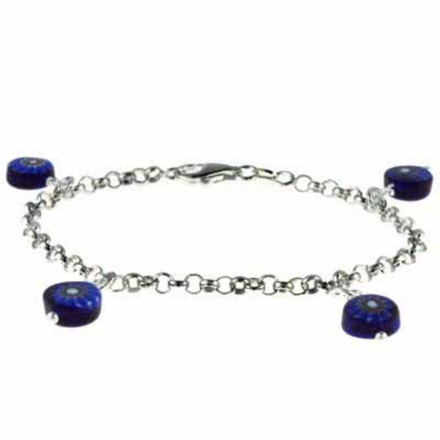 Sterling Silver Millefiori Murano Circle Link Bracelet