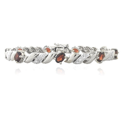 Sterling Silver 5ct Garnet & Diamond Accent San Marco Bracelet-2