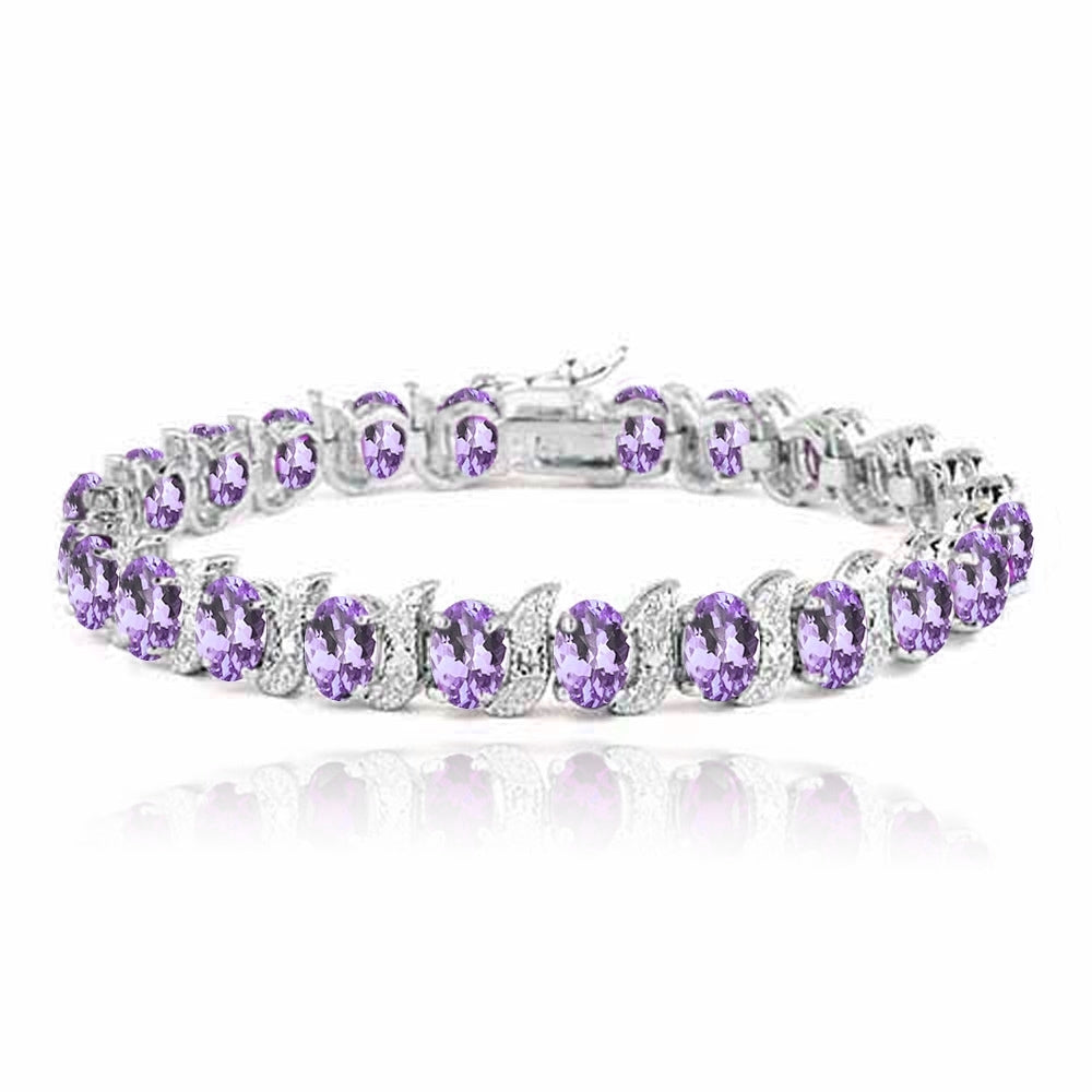 Sterling Silver Genuine Amethyst and Genuine Diamond Accent Bracelet