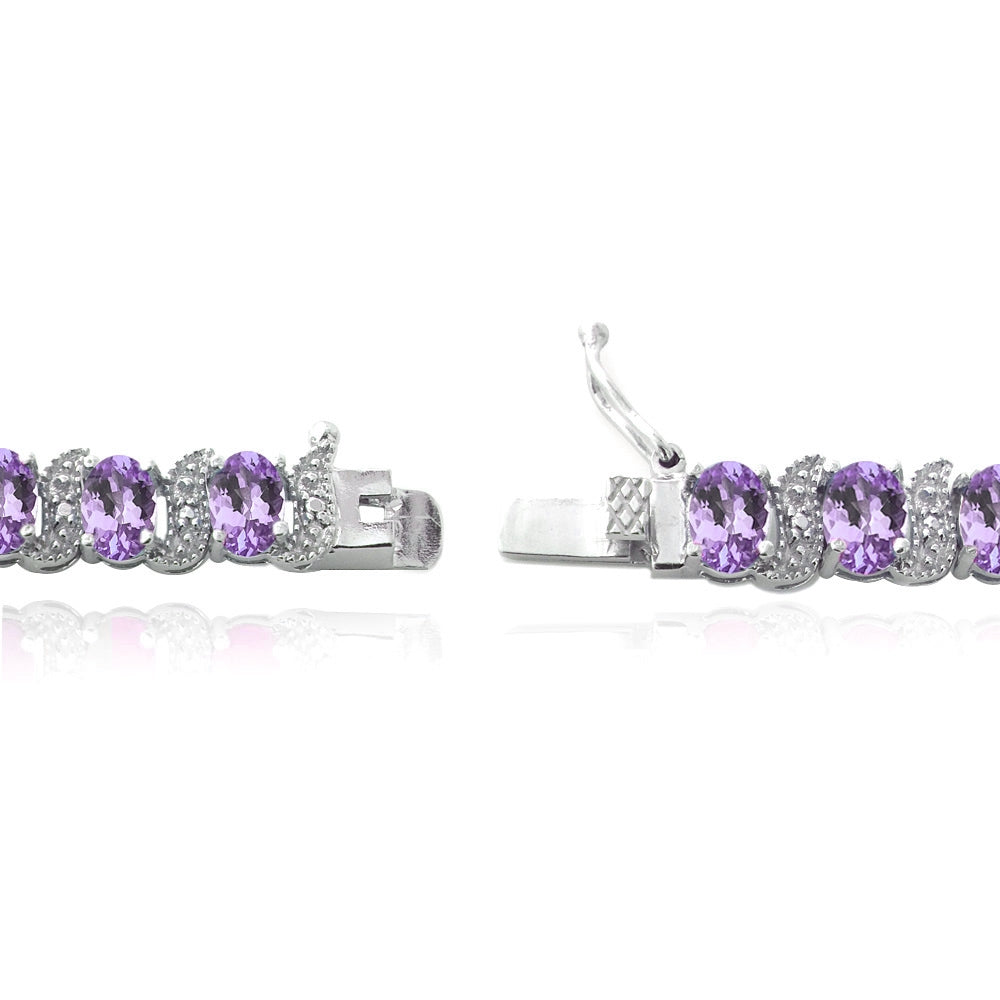 Sterling Silver Genuine Amethyst and Genuine Diamond Accent Bracelet-2
