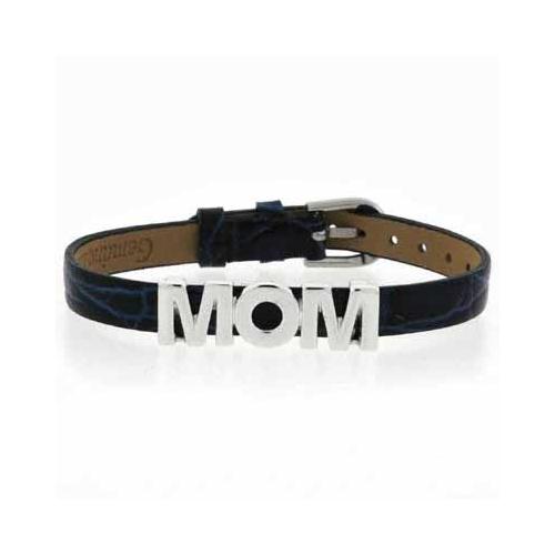 Sterling Silver Blue Leather Mom Bracelet