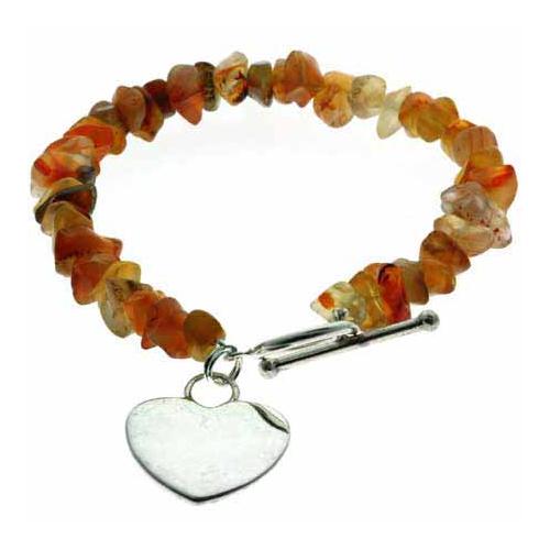 Sterling Silver Carnelian Chip Heart Bracelet