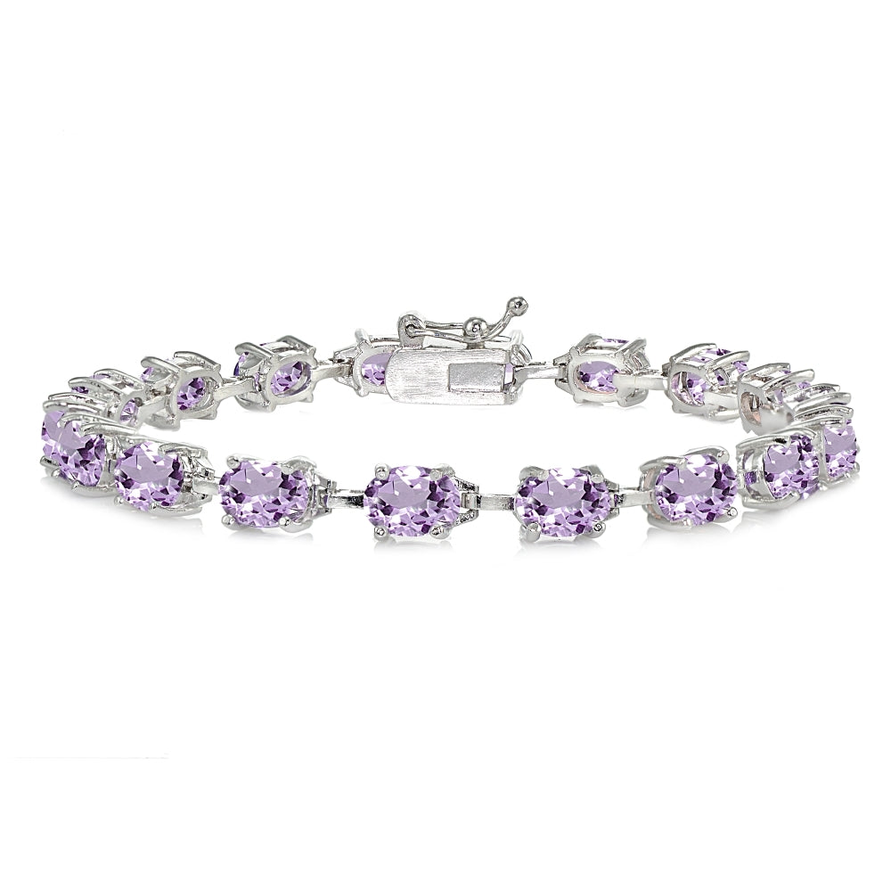 Sterling Silver Amethyst 7x5mm Oval Classic Link Tennis Bracelet