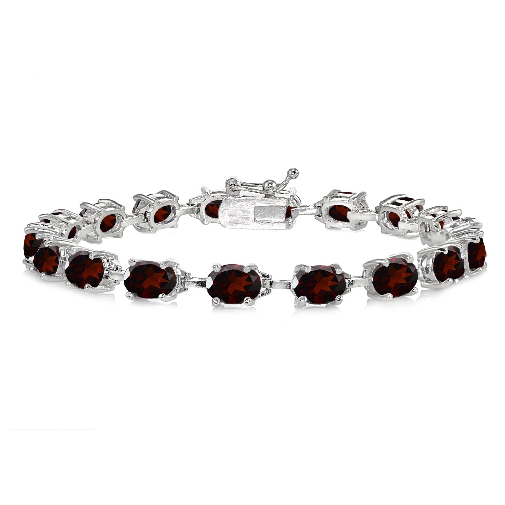 Sterling Silver Garnet 7x5mm Oval Classic Link Tennis Bracelet