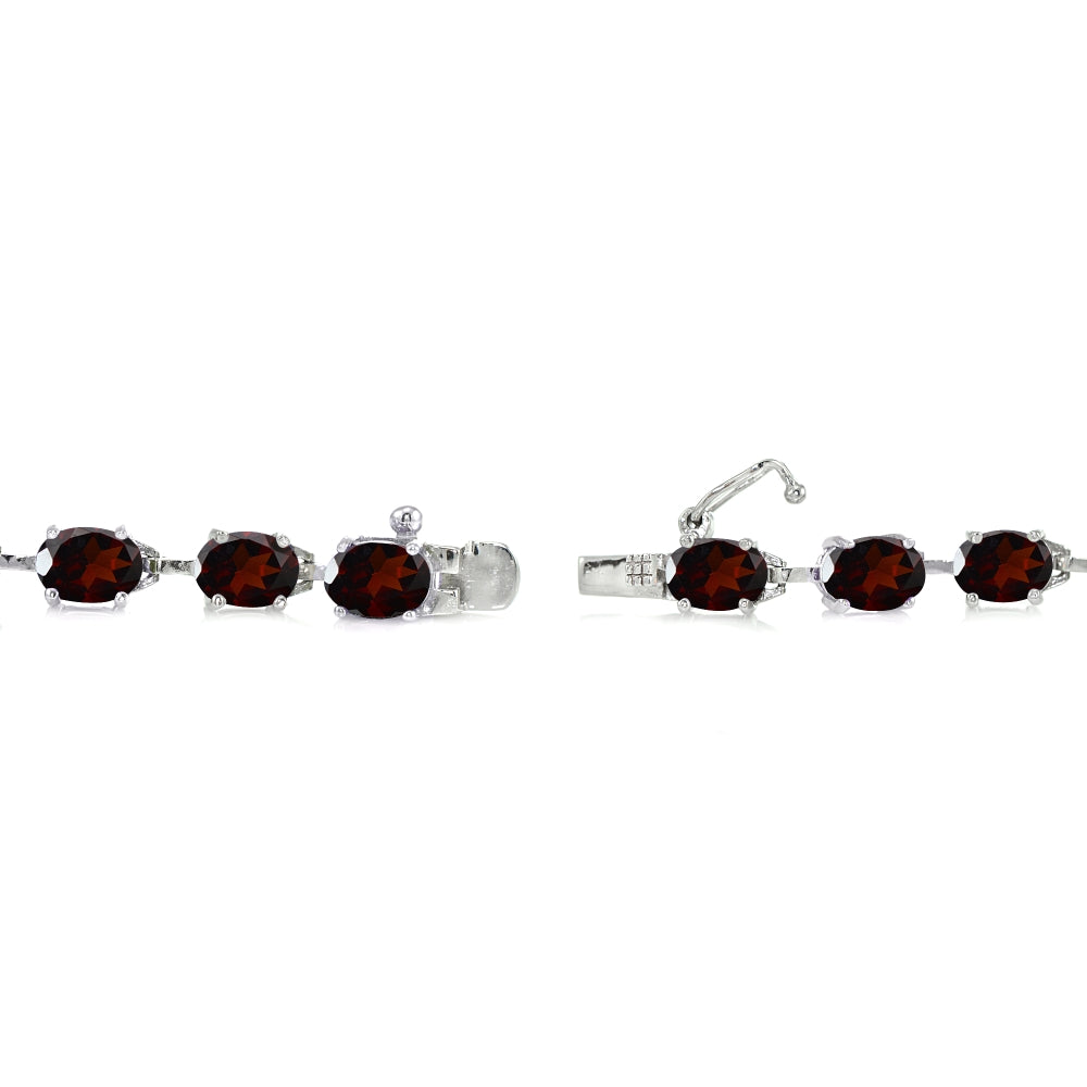Sterling Silver Garnet 7x5mm Oval Classic Link Tennis Bracelet-2