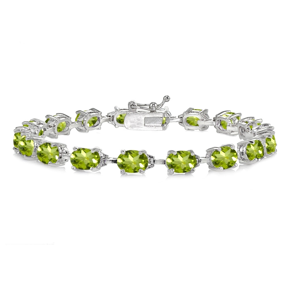 Sterling Silver Peridot 7x5mm Oval Classic Link Tennis Bracelet