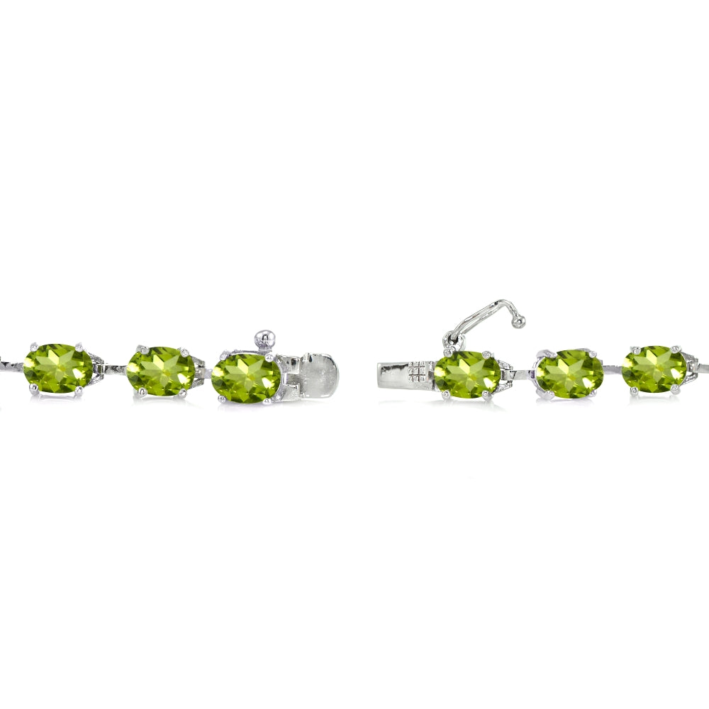 Sterling Silver Peridot 7x5mm Oval Classic Link Tennis Bracelet-2