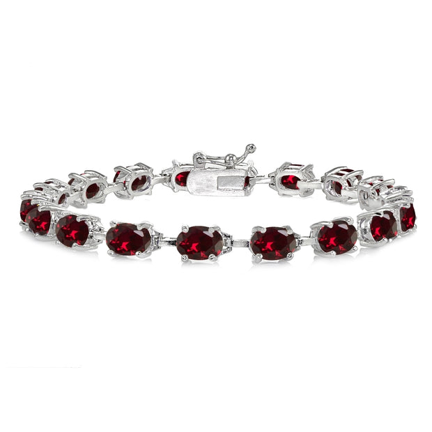Sterling Silver Created Ruby 7x5mm Oval Classic Link Tennis Bracelet