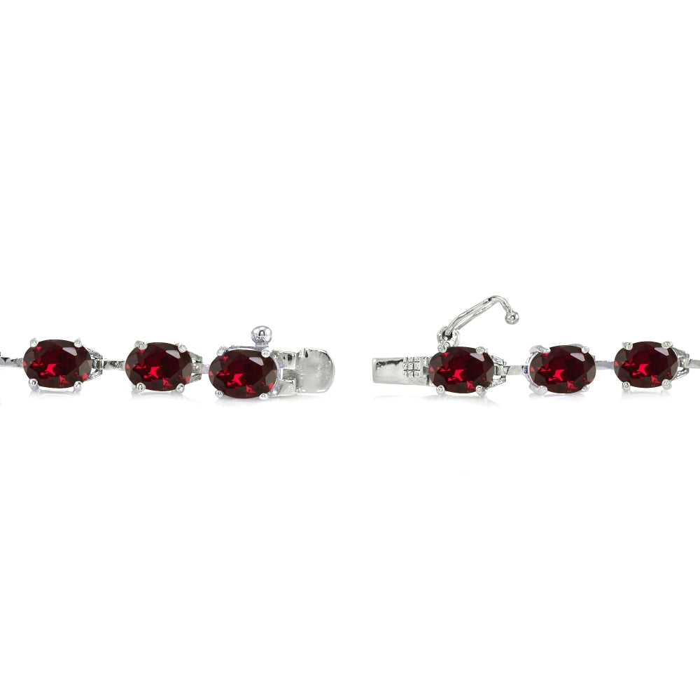 Sterling Silver Created Ruby 7x5mm Oval Classic Link Tennis Bracelet-2