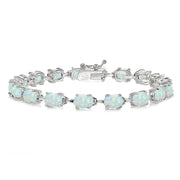 Sterling Silver Created White Opal 7x5mm Oval Classic Link Tennis Bracelet