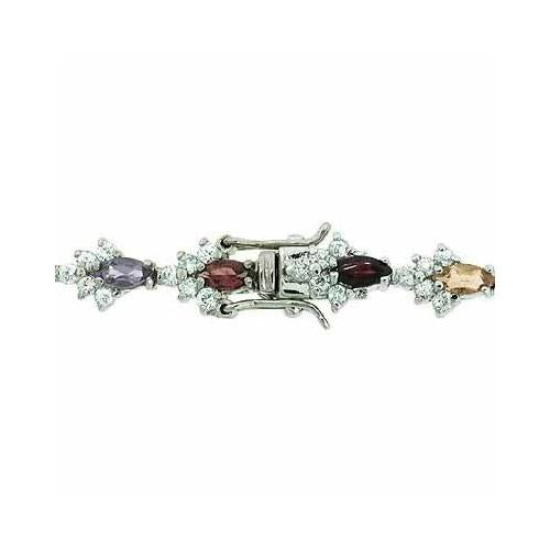 Sterling Silver Garnet, Amethyst, Blue Topaz, Citrine,& CZ Leaf Bracelet