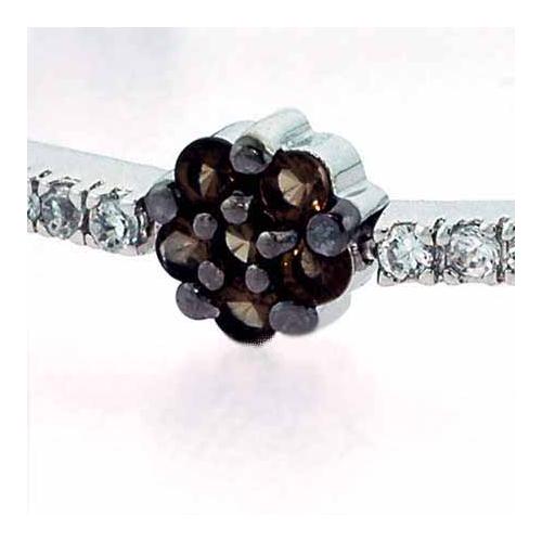 Sterling Silver Smokey Quartz CZ & Clear CZ Flower Tennis Bracelet
