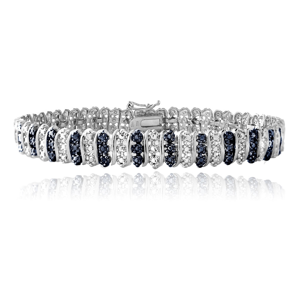 Sterling Silver Blue Diamond Accent S Pattern Tennis Bracelet