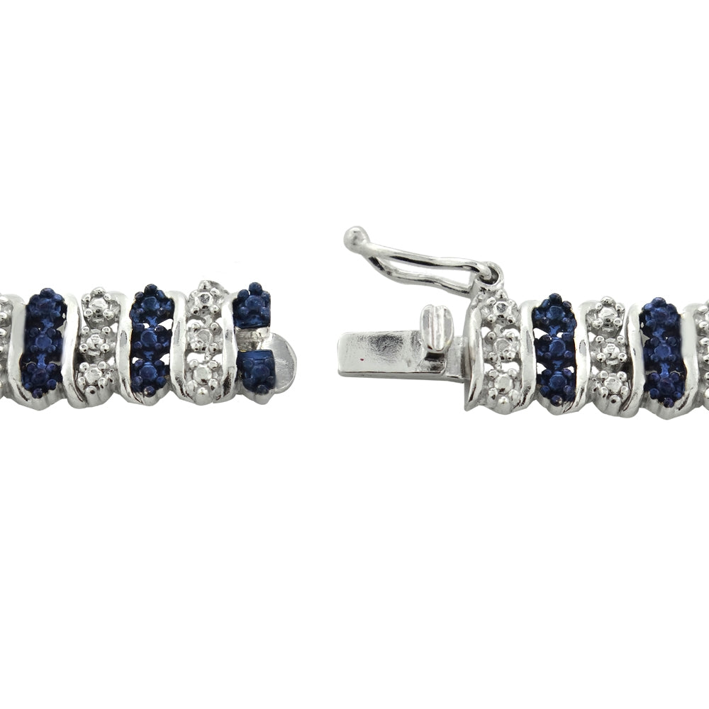 Sterling Silver Blue Diamond Accent S Pattern Tennis Bracelet-2