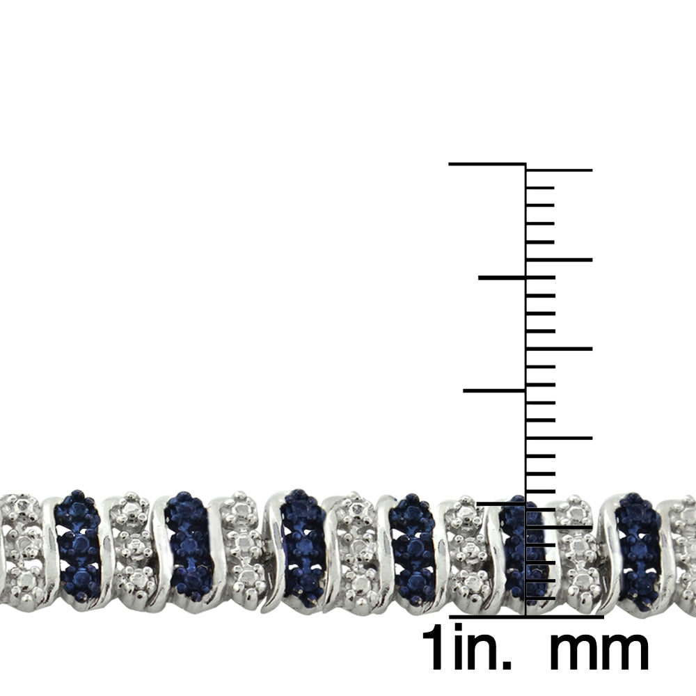 Sterling Silver Blue Diamond Accent S Pattern Tennis Bracelet-3