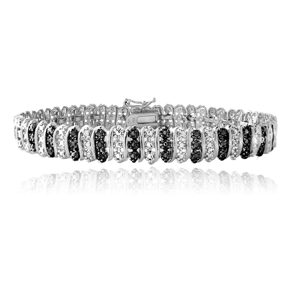 Sterling Silver Black Diamond Accent S Pattern Tennis Bracelet