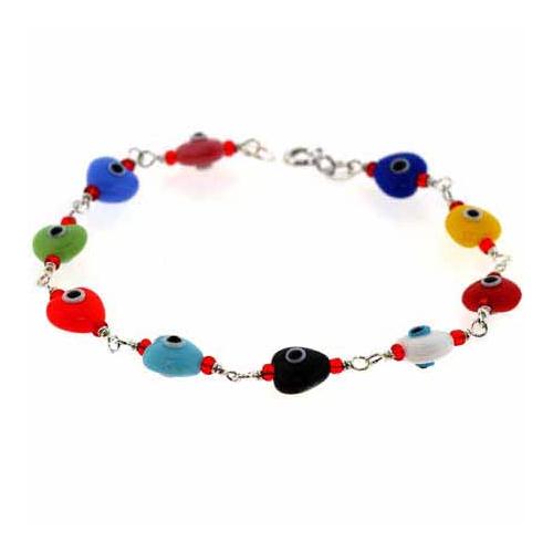 Sterling Silver Multi Color Heart 'Evil Eye' Bracelet