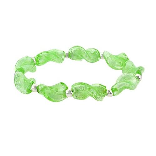 Sterling Silver Spring Green Twisted Foil Glass Stretch Bracelet