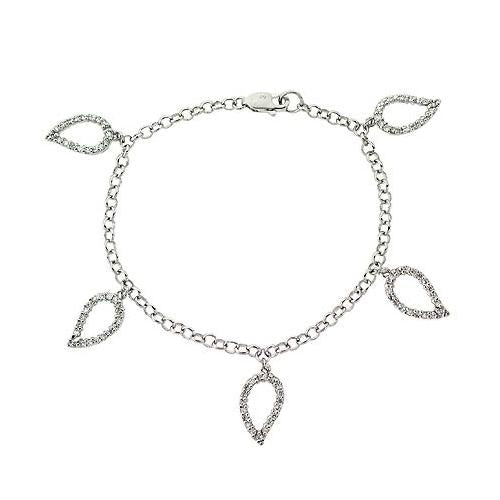 Sterling Silver CZ Dangle Leaf Charm Bracelet
