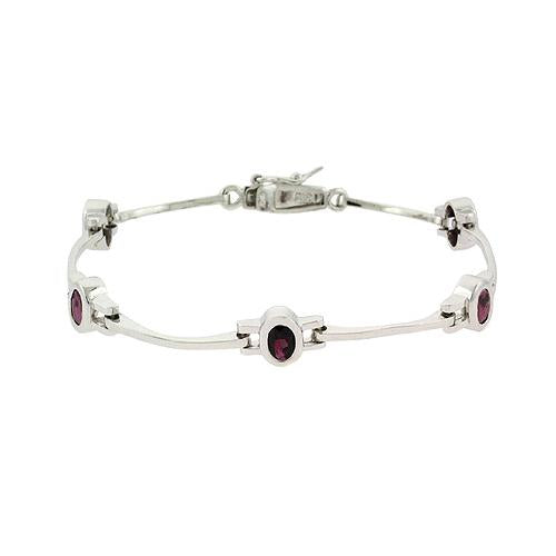 Sterling Silver Garnet Stone Oval Link Station Bracelet