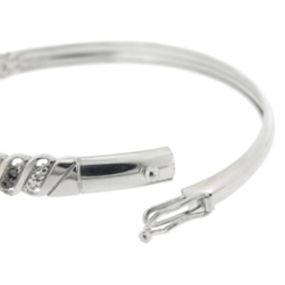 Sterling Silver Black Diamond Accent S Design Bangle Bracelet-3