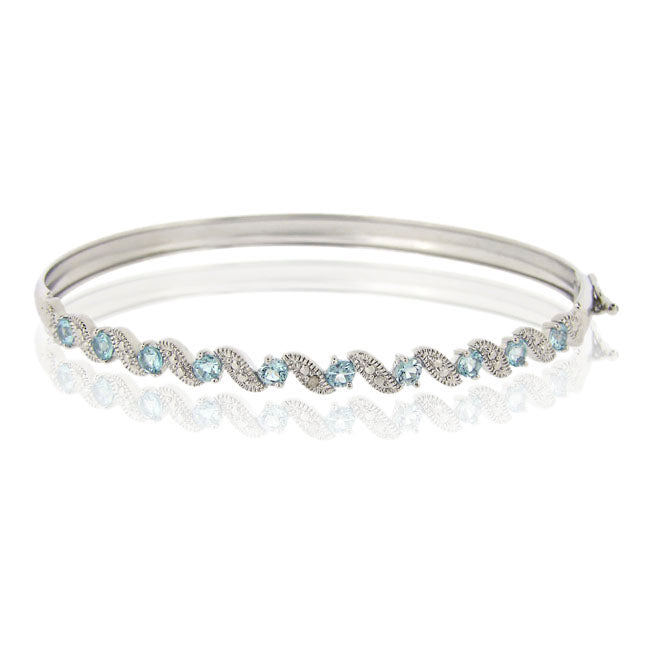 Sterling Silver Diamond Accented Blue Topaz S Design Bangle-2