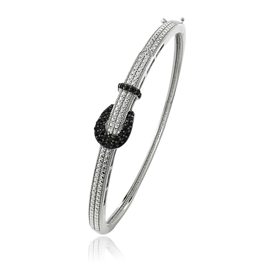 Sterling Silver Black Spinel Buckle  Bangle