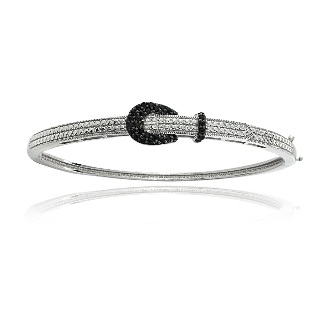 Sterling Silver Black Spinel Buckle  Bangle-3