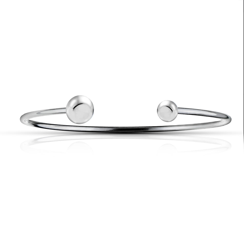 Sterling Silver Polished Bead Cuff Bangle Bracelet-2