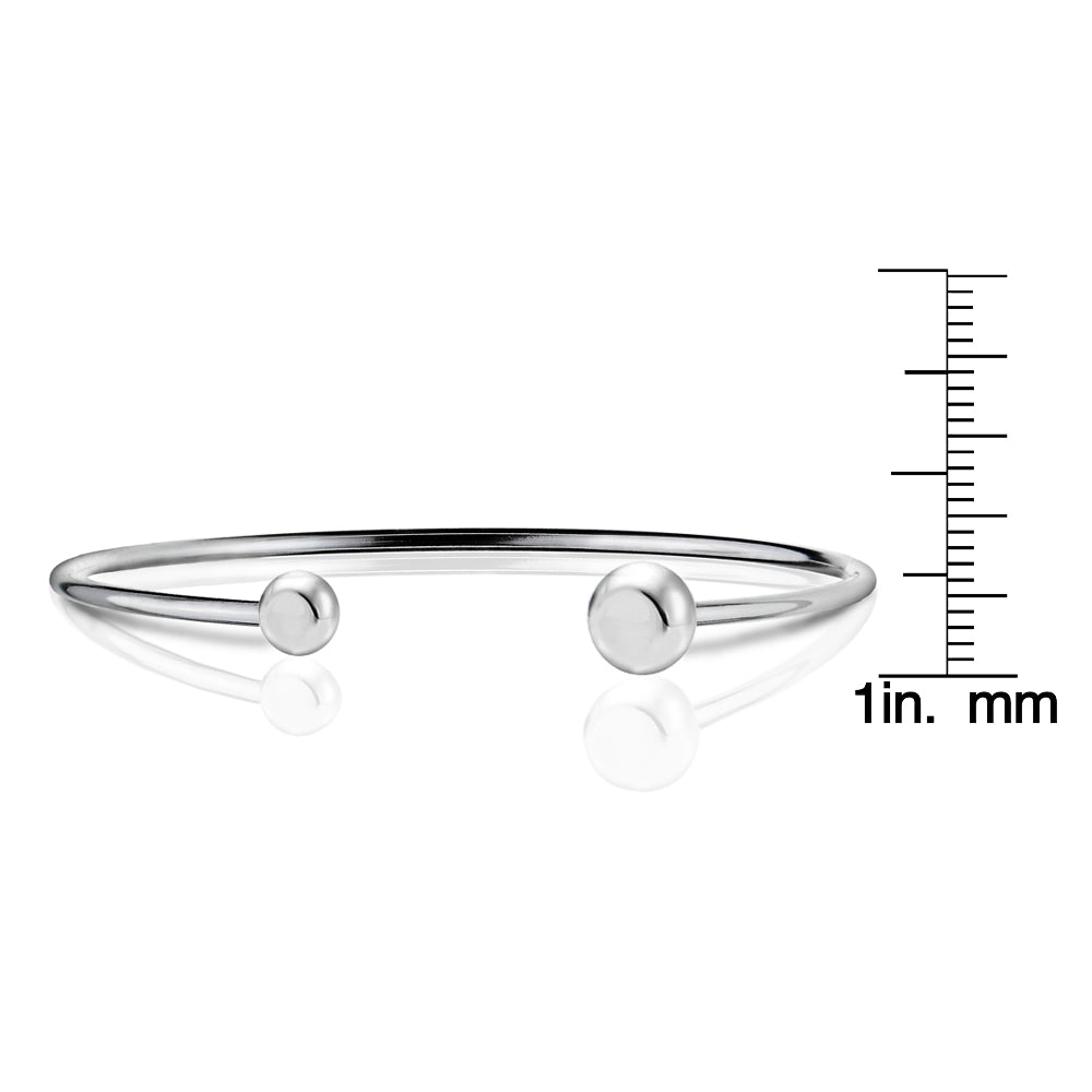 Sterling Silver Polished Bead Cuff Bangle Bracelet-3