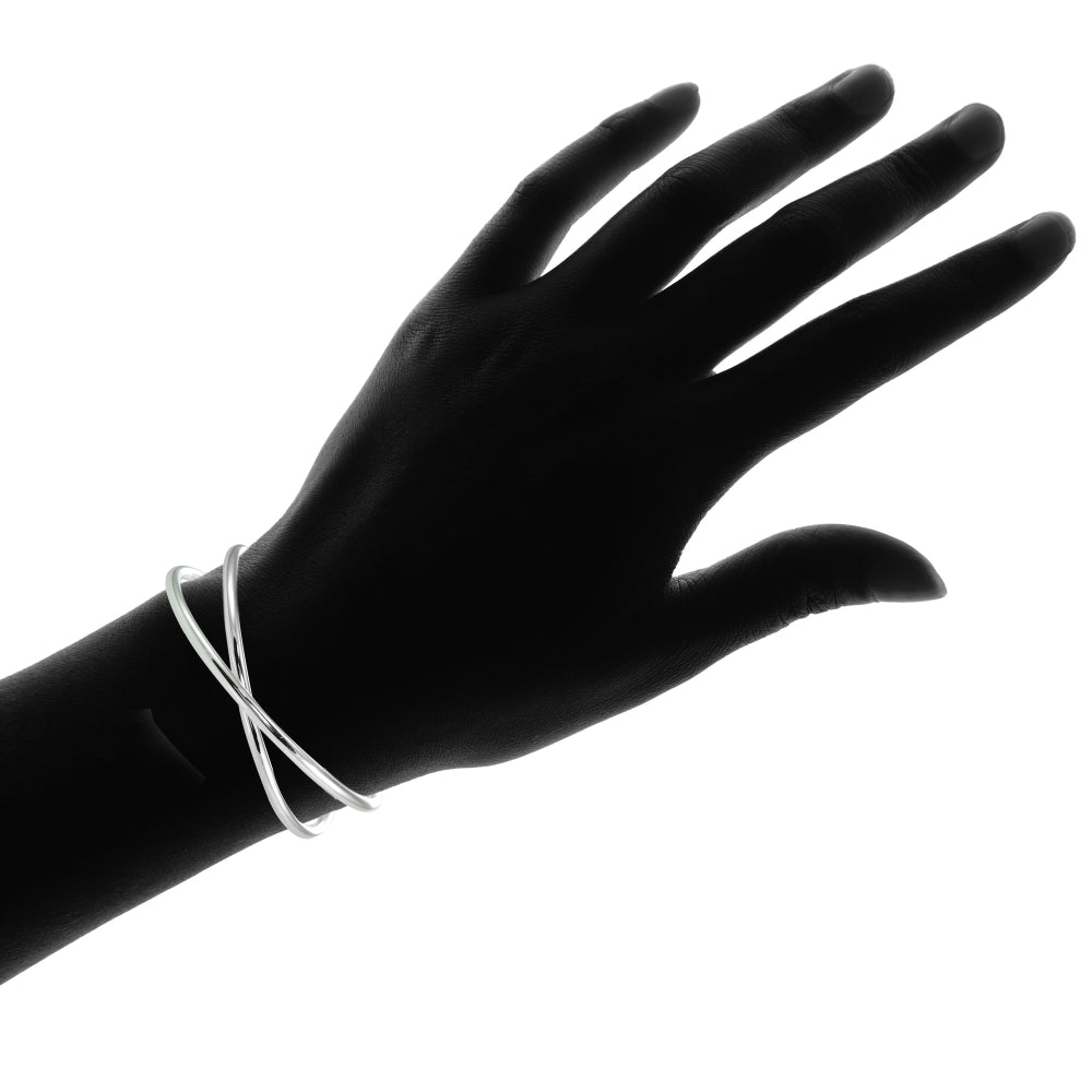 Sterling Silver High Polished Criss Cross Cuff Bangle Bracelet-2