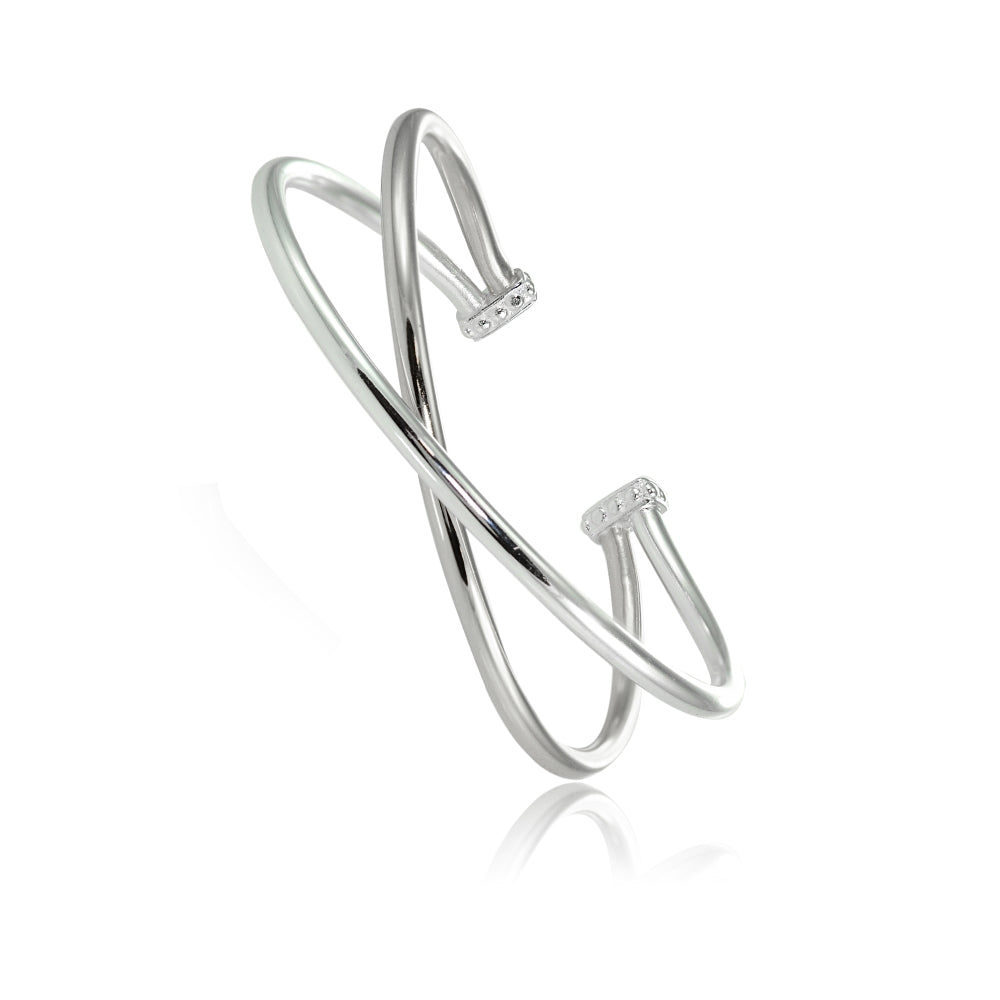 Sterling Silver High Polished Criss Cross Cuff Bangle Bracelet-3