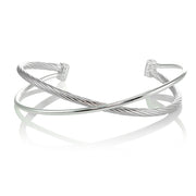 Sterling Silver High Polished & Twist Criss Cross Cuff Bangle Bracelet