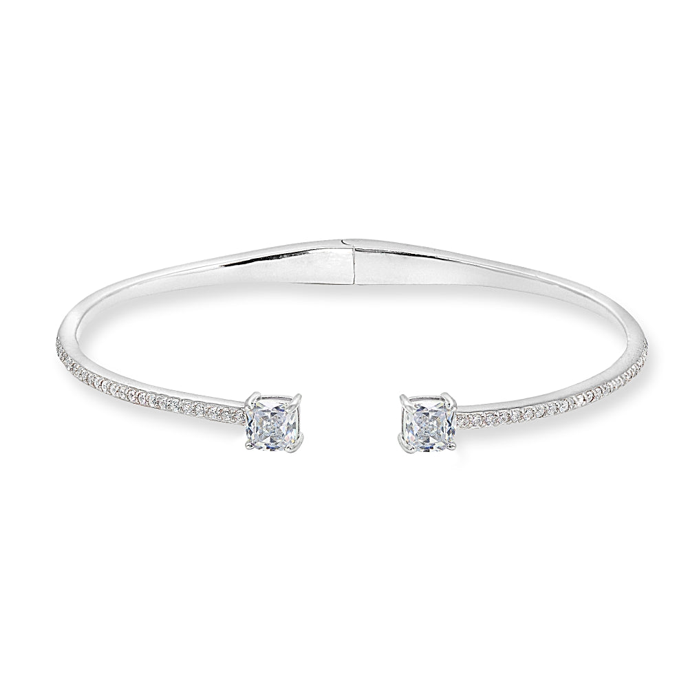 Sterling Silver Created White Sapphire Cushion-Cut Dainty Cuff Bangle Bracelet