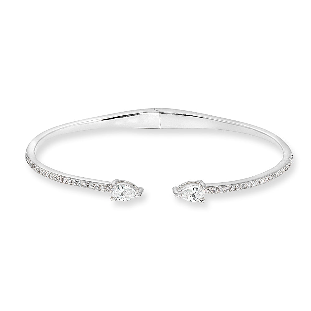 Sterling Silver Cubic Zirconia Teardrop Dainty Fashion Cuff Bangle Bracelet