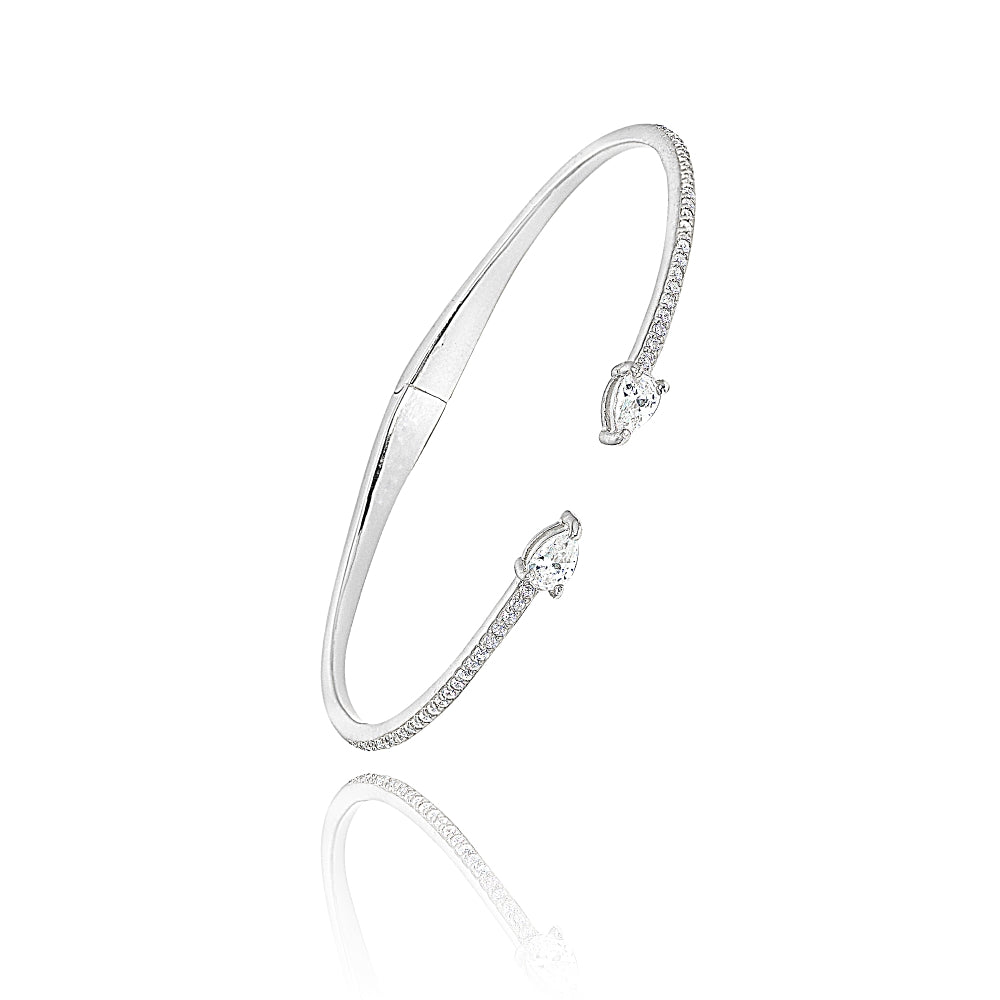 Sterling Silver Cubic Zirconia Teardrop Dainty Fashion Cuff Bangle Bracelet-2
