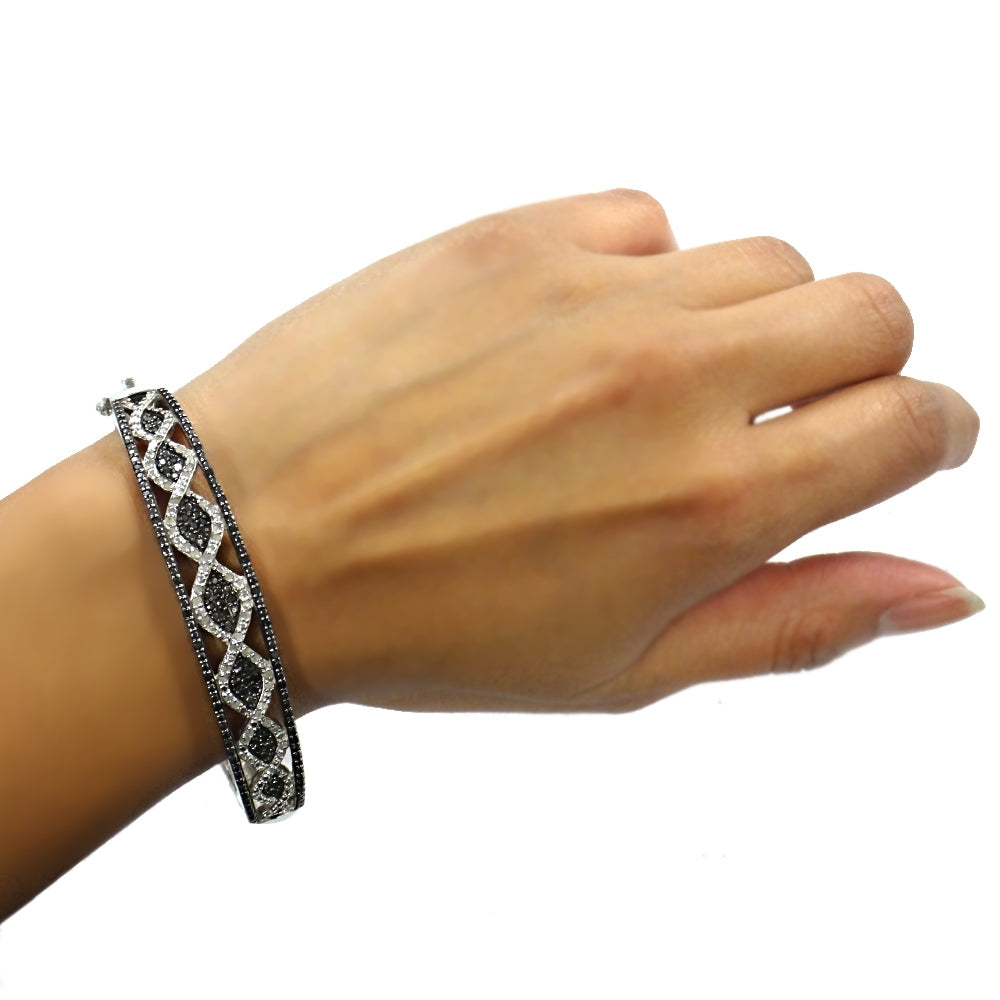 1 CT Black & White Diamond Bangle Bracelet-5