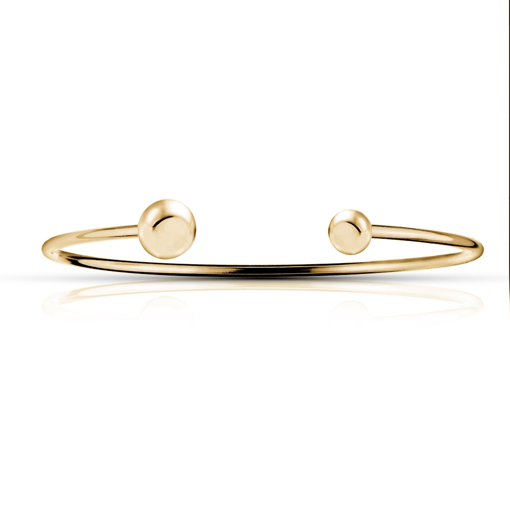 Gold Tone over Sterling Silver Polished Bead Cuff Bangle Bracelet-2