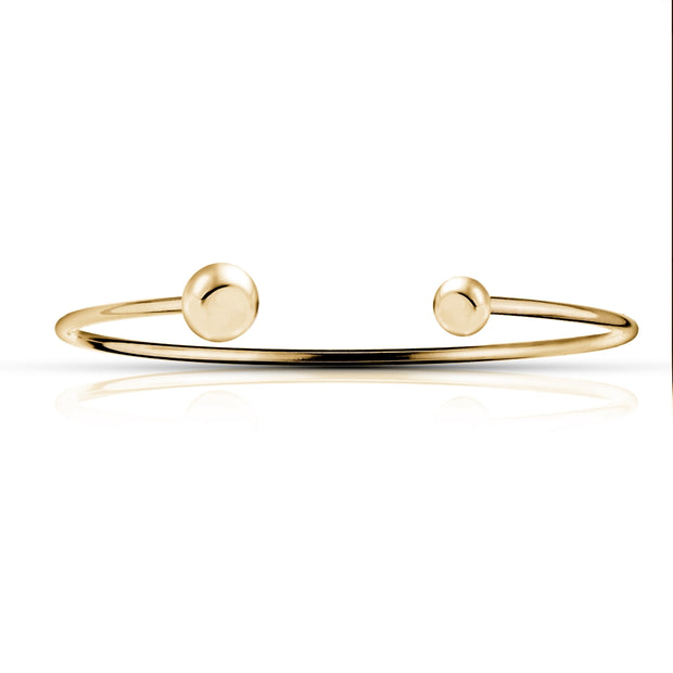 Gold Tone over Sterling Silver Polished Bead Cuff Bangle Bracelet