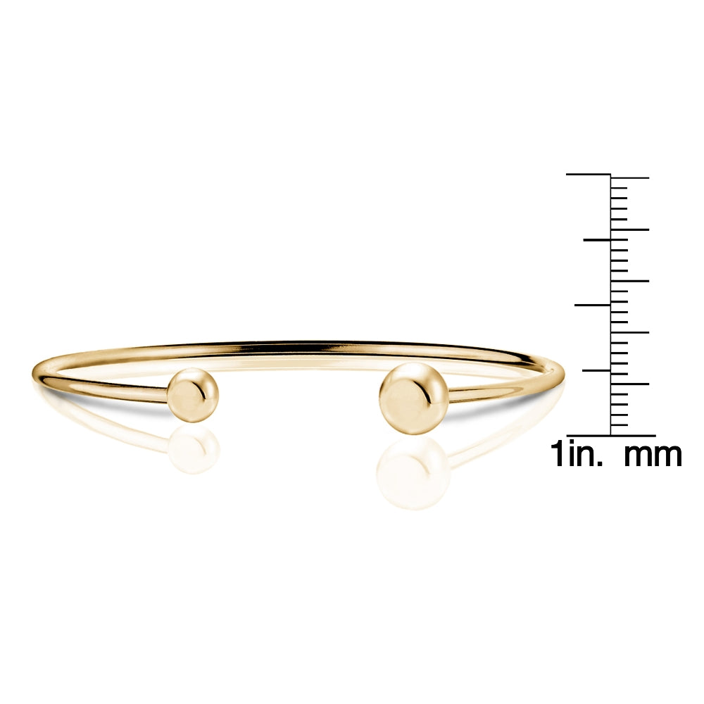 Gold Tone over Sterling Silver Polished Bead Cuff Bangle Bracelet-3