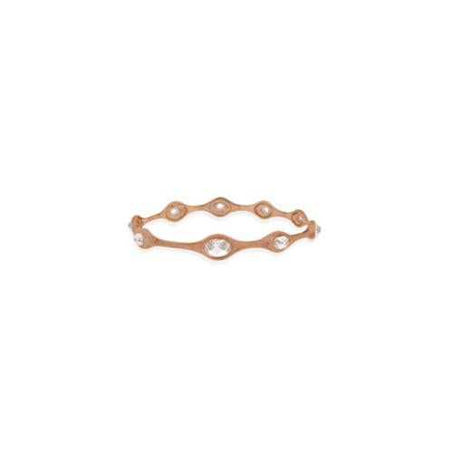 18K Rose Gold over Sterling Silver CZ Brushed Bangle Bracelet-2