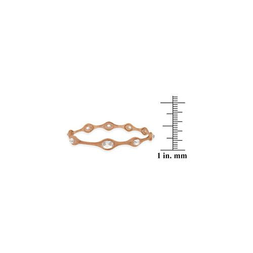 18K Rose Gold over Sterling Silver CZ Brushed Bangle Bracelet-3