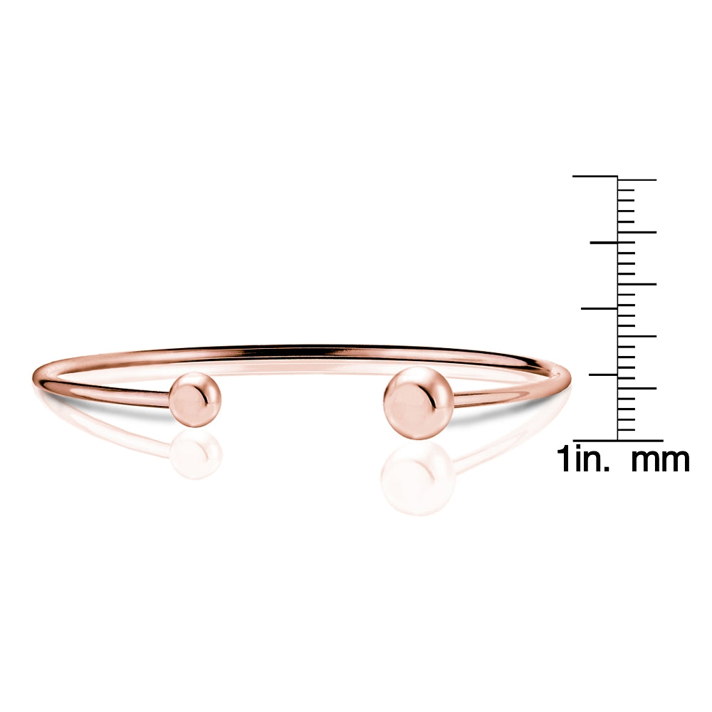 Rose Gold Tone over Sterling Silver Polished Bead Cuff Bangle-4